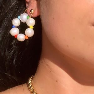 Genuine Freshwater Pearl Colorful Rainbow Beaded Earrings